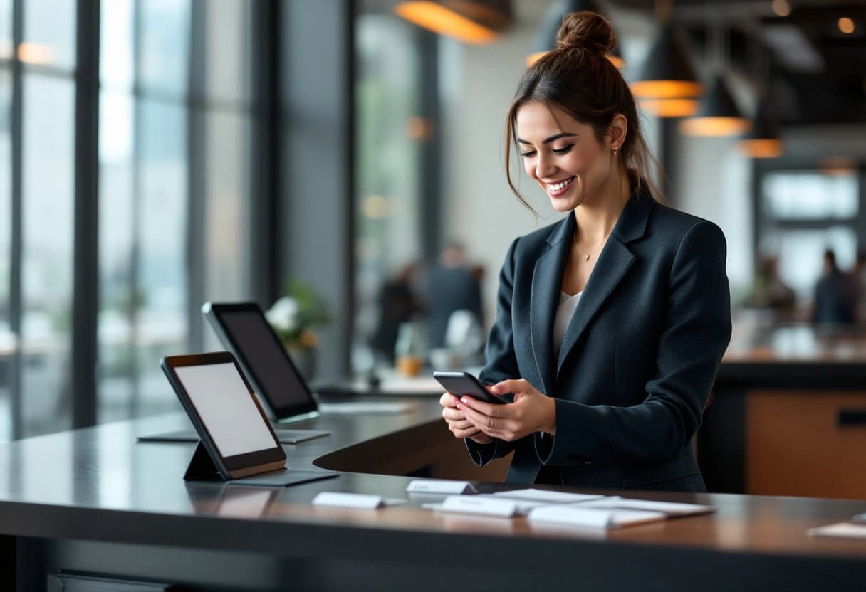 Personal de registro escaneando el código QR de un invitado en un evento corporativo